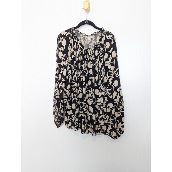 Knox Rose Top Womens Plus Size 2X Black Floral Flowy Blouse Boho Classic Neutral - Picture 4 of 12